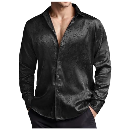 Duohropke Herren Luxus Satin Kleid Hemden Glänzend Seide wie Langarm Button Down Shirts Casual Regular Fit Hochzeit Party Abschlussball Tops von Duohropke