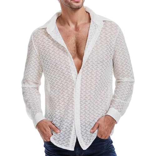 Duohropke Herren Mesh Shirt Männer Transparent Shirts Langarm Hemd Durchsichtig Clubwear Langarmshirt Transparent Netzhemd Mesh Top Netz Shirt Hemd Unterwäsche Unterhemd Untershirt Netzhemd von Duohropke