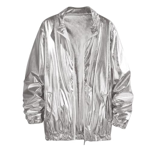 Duohropke Herren Metallic Nightclub Jacke Slim Fit Reißverschluss Varsity Baseball Bomber Glänzend Party Dance Disco Jacken von Duohropke