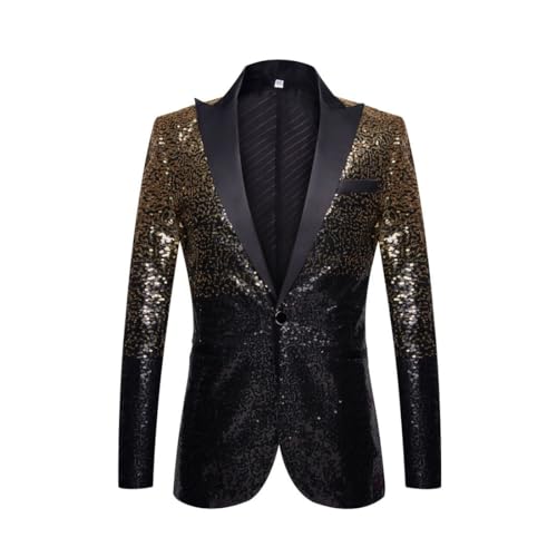 Duohropke Herren Pailletten Sakko Gold Glitzer Blazer Anzugsakko Regular Fit Männer Blazer Mode Glossy Freizeitjacke 2-Knopf Anzug Jacken Herren Sakko für Party Datum Abschlussball Hochzeit von Duohropke