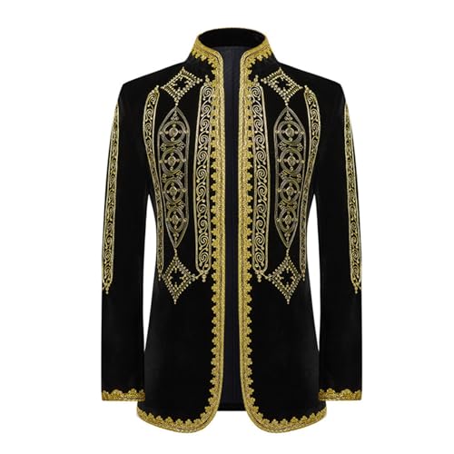 Duohropke Herren Prinz Kostüm Blazer Steampunk Frack Mantel Männer Schwarzgold Bestickter Smoking Festlich Mittelalter Viktorianischen Retro Jacke von Duohropke