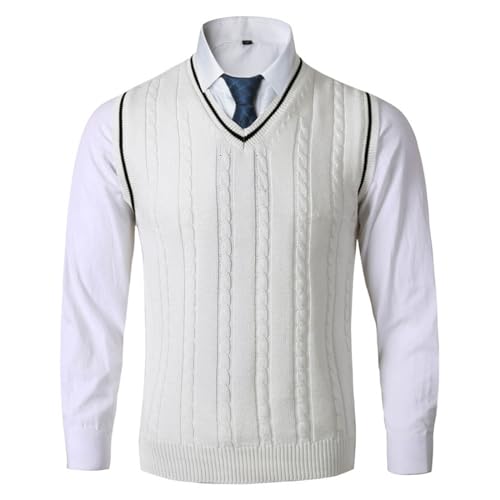 Duohropke Herren Pullunder Strickweste Ärmellose Klassische Pullover Weste Freizeit Gestrickte Business West Slim Fit Einfarbig Gentleman Wollweste Herbst Winter von Duohropke