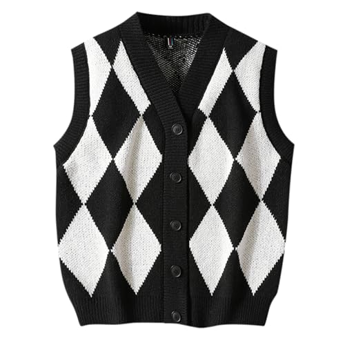 Duohropke Herren Pullunder Weste Kariert Ärmellose Strickweste V-Ausschnitt aus Baumwolle Winter Pullunder Pullover für Männer von Duohropke