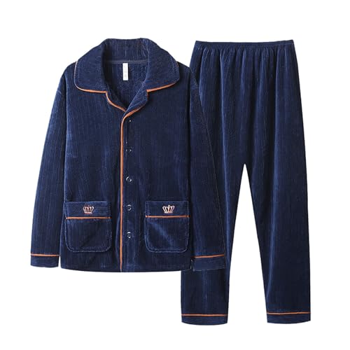 Duohropke Herren Pyjama Lang Schlafanzug Flanell Pyjama Set für Hausanzug mit Knopfleiste Warmer Pyjama Verdickter Plüsch von Duohropke