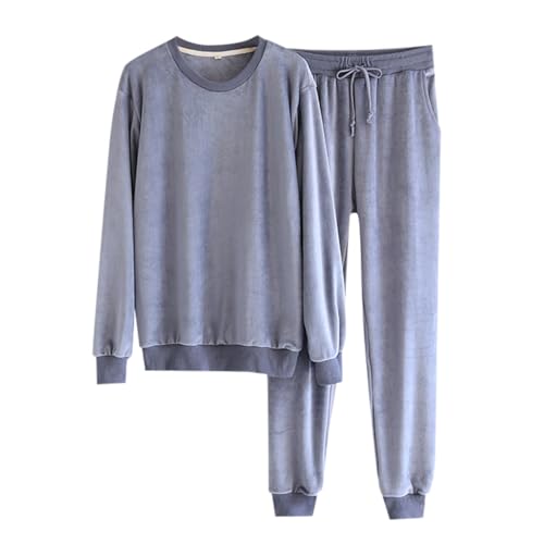 Duohropke Herren Pyjama Lang Schlafanzug Set Winter Fleece Zweiteiliger und Schlafhose Set Teenager Jungen Flanell Nachtwäsche Loungewear von Duohropke