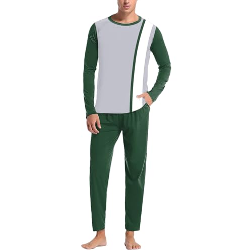 Duohropke Herren Pyjama Schlafanzug lang Baumwolle Zweiteiliger Pyjama-Set Nachtwäsche Langarm Oberteil von Duohropke