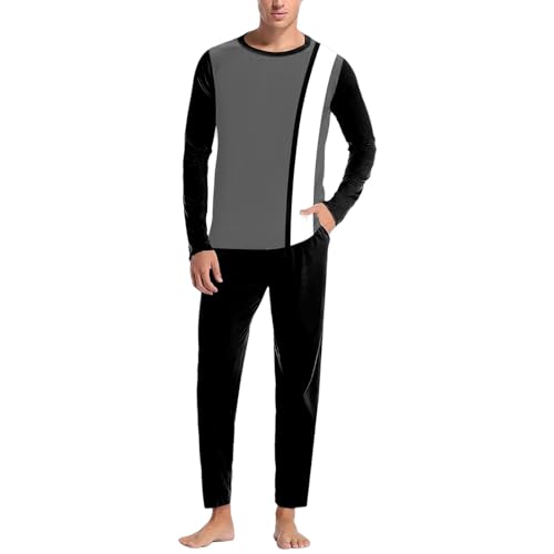 Duohropke Herren Pyjama Schlafanzug lang Baumwolle Zweiteiliger Pyjama-Set Nachtwäsche Langarm Oberteil von Duohropke