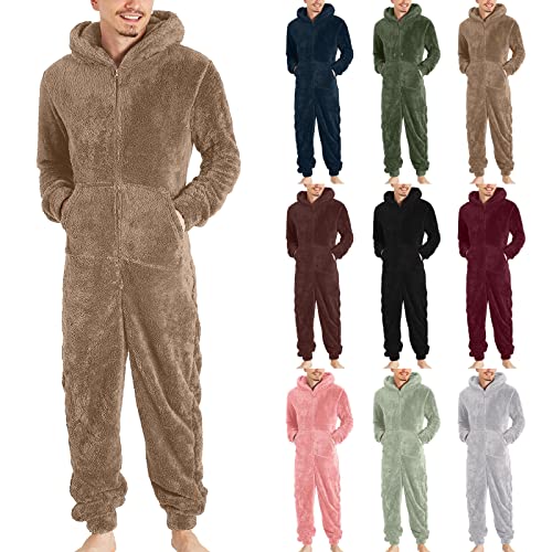 Duohropke Herren Schlafanzug Flanell Hausanzug Winter Pyjama Set Lang Zweiteiliger Schlafanzug mit Kapuze von Duohropke