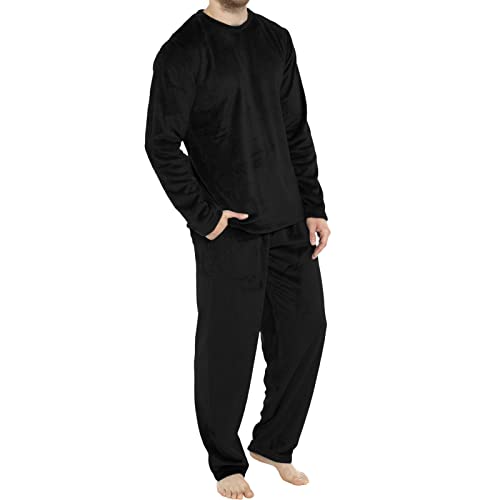 Duohropke Herren Schlafanzug Flanell Hausanzug Winter Pyjama Set Lang Zweiteiliger Schlafanzug mit Kapuze von Duohropke