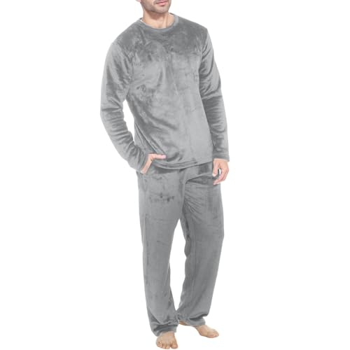 Duohropke Herren Schlafanzug Flanell Hausanzug Winter Pyjama Set Lang Zweiteiliger Schlafanzug mit Kapuze von Duohropke