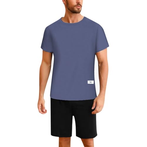 Duohropke Herren Schlafanzug Kurz Nachtwäsche Herren Pyjama mit Oberteile und Kurze Hosen loungeset Sommer Shorty Nachtwäsche Zweiteiliger Nightwear Set von Duohropke