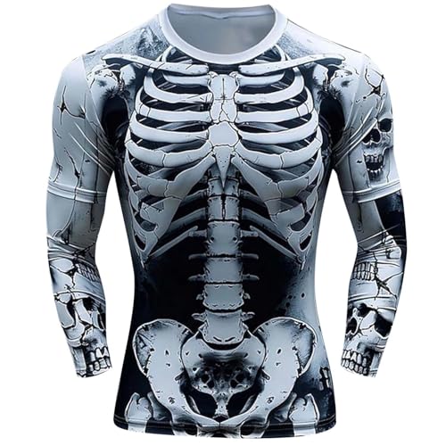 Duohropke Herren Skelett Druck Sweatshirt Halloween Rundhals Frezeitshirt Funktionsshirt Langarmshirt Lustiges T-Shirt Atmungsaktiv Hemd von Duohropke