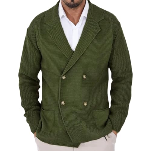 Duohropke Herren-Strickjacke Zweireihig Leicht Knopfstrick Cardigan Regular Fit Strickjacke Winter-Strickjacken-Pullover Revers Zweireihige Pullover von Duohropke