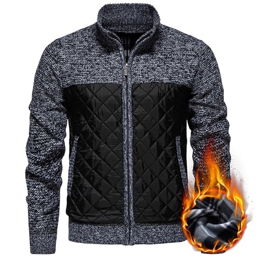 Duohropke Herren Strickjacke mit Stehkragen Herbst Winter Cardigan mit Reißverschluss Gestrickt Warme Winterjacke Patchwork Cardigan Elegante Freizeitjacke von Duohropke