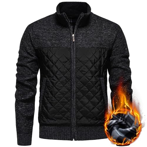 Duohropke Herren Strickjacke mit Stehkragen Herbst Winter Cardigan mit Reißverschluss Gestrickt Warme Winterjacke Patchwork Cardigan Elegante Freizeitjacke von Duohropke