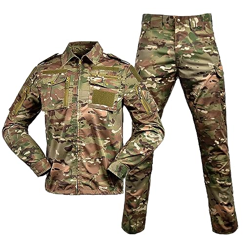 Duohropke Herren Tactical Camouflage Uniformen 2 Stück Sets Outdoor Militär Combat Frosch Anzug Armee Jagd Hosen Atmungsaktiv Langarm T Shirt Top Tarnmuster Bekleidung von Duohropke