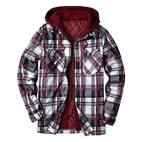 Duohropke Herren Thermohemd mit Reißverschluss Flanelljacke Karo Jacke Kariert Flanellhemd Karohemd Fleece Gefüttert Winterjacke Gepolsterter Trachtenhemd Innenfutter Holzfällerhemd von Duohropke