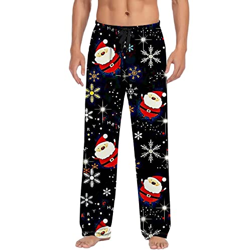 Duohropke Herren Weihnachten Pyjama Hose Grafik Lounge Hose Schlafhose Kordelzug Elastische Taille Hose mit Taschen Weihnachten Hose Pyjamahose Herren Lang Freizeithosen Pyjamahose Pyjamahose von Duohropke
