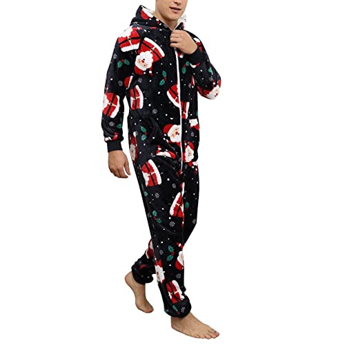 Duohropke Herren Weihnachts Pyjamas Onesie Flanell Fleece Paar Passende Einteiler Schlafanzug Reißverschluss Herbst Winter Frühling Warm Jumpsuit Hausanzug mit Taschen von Duohropke