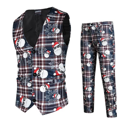 Duohropke Herren Weihnachtsanzug 2Teilig Weihnachtsweste Slim Fit Button Verschiedene Weihnachtsmotiv Formal Weihnachten Sakko Blazer Weste Hose Weste Kostüm Partyanzug von Duohropke