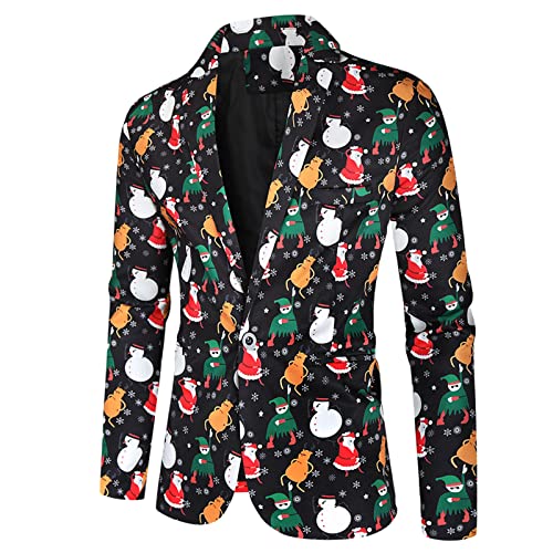 Duohropke Herren Weihnachtsblazer Bedruckte Langarm Anzugjacke Xmas Kostüm Blazer Slim Fit Blazer Freizeit Sakkos von Duohropke