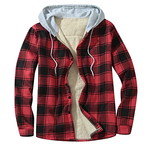 Duohropke Holzfäller Thermohemd Herren Gefüttert Mit Kapuze Karierte Teddy-Fleece Flanellhemd Langarm Zipper Karierthemd Kapuzenhemd Hemdjacke Holzfällerhemd Thermo Arbeitshemd von Duohropke