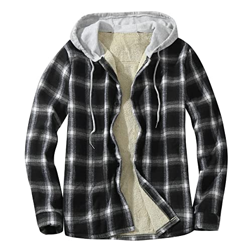 Duohropke Holzfäller Thermohemd Herren Gefüttert Mit Kapuze Karierte Teddy-Fleece Flanellhemd Langarm Zipper Karierthemd Kapuzenhemd Hemdjacke Holzfällerhemd Thermo Arbeitshemd von Duohropke