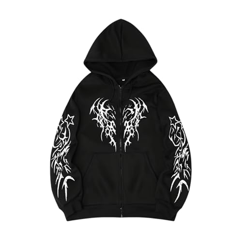 Duohropke Hoodie Herren Gothic Punk Jacke Y2K Bedruckte Sweatshirt mit Reißverschluss Langarm Rundhals Kapuzenjacke Freizeitjacke Winter Oversized Sweatjacke Streetwear Hoody Oberteile von Duohropke