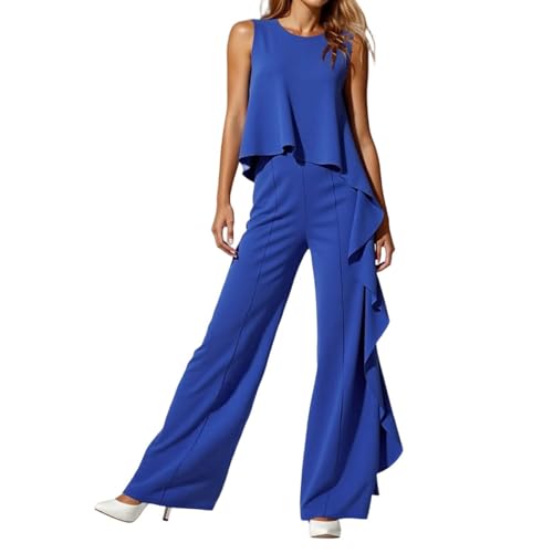 Duohropke Hosenanzug Damen Festlich Elegant Onesie Eine Schulter Jumpsuit Patchwork Cocktail Party Overalls Playsuit Lang Romper Loose Fit Abendanzug Hochzeit Einteiler Einfarbig Freizeitanzug von Duohropke