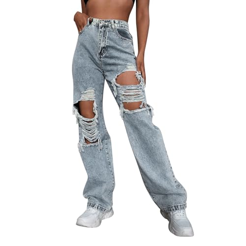 Duohropke Jeans Damen Jeanshosen Skinny Jeans Denim High Waist Slim Leggings Röhrenjeans Bleistifthosen Bleistift Hosen mit Löchern von Duohropke
