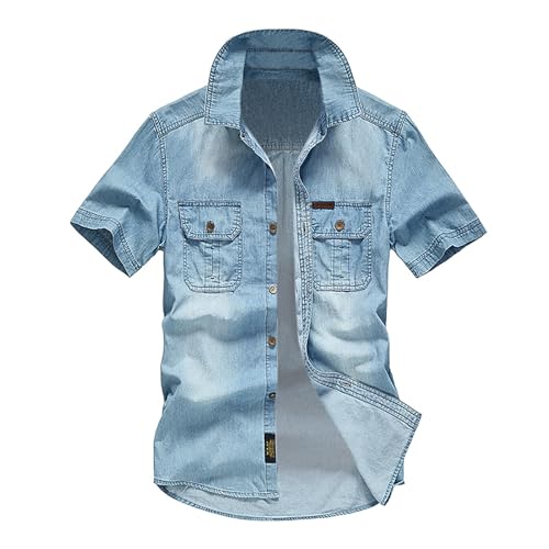 Duohropke Jeanshemd Herren Kurzarm Sommerhemd Denim Hemd Kurzarm Druckknöpfen Jeans Hemden für Männer Hellblau Dunkelgrau Regular Fit Used Look Slim Fit Freizeithemd Kurzarmhemd Duohropke Jeanshemd Herren Kurzarm Sommerhemd Denim Hemd Kurzarm Druckknöpfen Jeans Hemden für Männer Hellblau Dunkelgrau Regular Fit Used Look Slim Fit Freizeithemd Kurzarmhemd von Duohropke