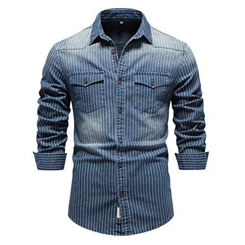 Duohropke Jeanshemden Herren Denim Hemd Regular Fit Button Down Shirt Hemd mit Button Down Kragen Langarmshirt Jeanshemd Freizeithemden Normale Passform Vintage Arbeitshemd von Duohropke