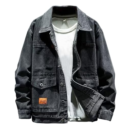 Duohropke Jeansjacke Herren Biker Style Jeans Jacket Casual Shacket Jean Mantel Trucker Jean Jacken Classic Jacket Mantel Vintage Jacke Tops Bluse Übergangs von Duohropke