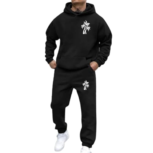Duohropke Jogginganzug Herren Set 2-Teilig Trainingsanzug mit Kokosnuss Baum Druck Oversized Kapuzenpullover Y2K Hoodie und Baggy Jogginghose Sportanzug Freizeitanzug Hausanzug Tracksuit von Duohropke