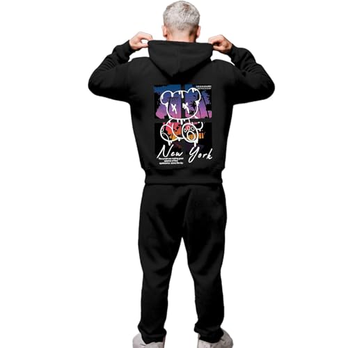 Duohropke Jogginganzug Herren Trainingsanzüge Rücken Print Mode Motiv 2 Teilig Hip Hop Y2K Streetwear Oversized Tracksuit Hoodies und Jogginghosen Set Freizeitanzüge Sportanzug Fitnessanzug von Duohropke