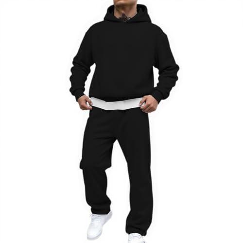 Duohropke Jogginganzug Herren Trainingsanzug Hausanzug Mit Oversized Pullover Y2K Hoodie Und Baggy Jogginghose Lang Trainingshose Streetwear Tracksuit Sportbekleidung Einfarbig Sportanzug von Duohropke