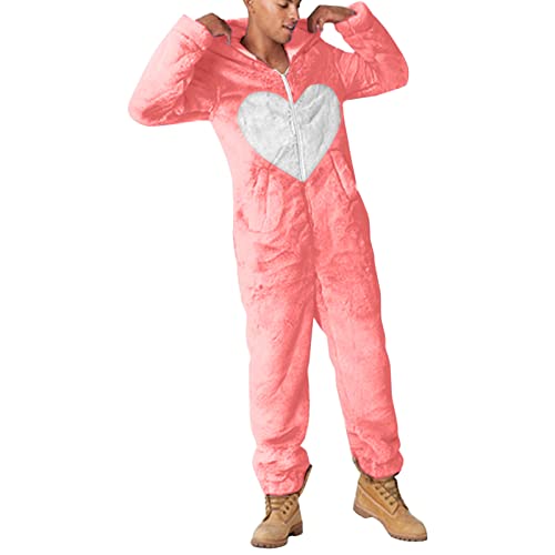 Duohropke Jumpsuit Herren Erwachsene Teddy Fleece Schlafanzug Einteiler Kunstfell Hausanzug Onesie Overall Kuschelig und Warm Pyjamas Anzug Flauschig Warme Komfortable Hooded Schlafoverall von Duohropke