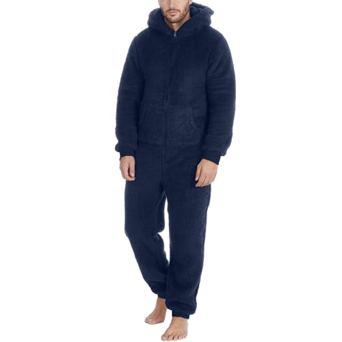 Duohropke Jumpsuit Herren Kuschelig Warm mit Kapuze Schwarz Schlafanzug Einteiler Unisex Fleece Strampelanzug Winter Plüsch Flanell Hausanzug Onesie Reißverschluss Nachtwäsche Pyjama von Duohropke