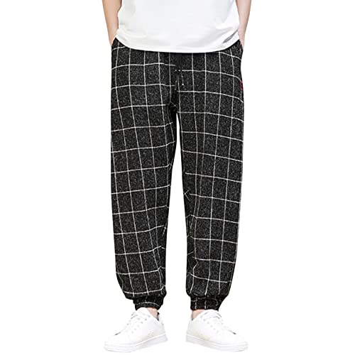 Duohropke Karohose Herren Haremshose Freizeithose Kariert Chinohose Elastische Taille mit Kordelzug Jogginghose Straight Bein Stoffhose Lässig Trainingshose Pyjamahose Weich Sweatpants von Duohropke