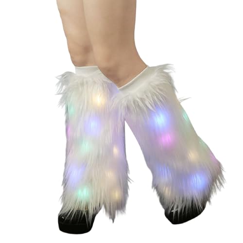 Duohropke LED Leuchtende Beinstulpen Kunstpelz Beinabdeckung Winter Pelz Lange Stiefel Manschetten Abdeckung für Frauen und Mädchen von Duohropke