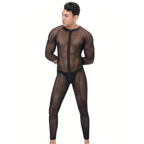 Duohropke Latex Catsuit Männer Herren Jumpsuit aus Wetlook Material Slim Fit Latex Glänzend Overall Sexy Oberteil Lack Leder Outfit Muskelshirt Party Clubwear von Duohropke