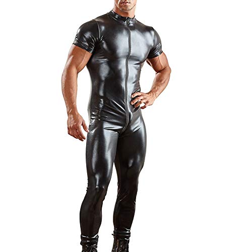 Duohropke Latex Catsuit Männer Herren Jumpsuit aus Wetlook Material Slim Fit Latex Glänzend Overall Sexy Oberteil Lack Leder Outfit Muskelshirt Party Clubwear von Duohropke