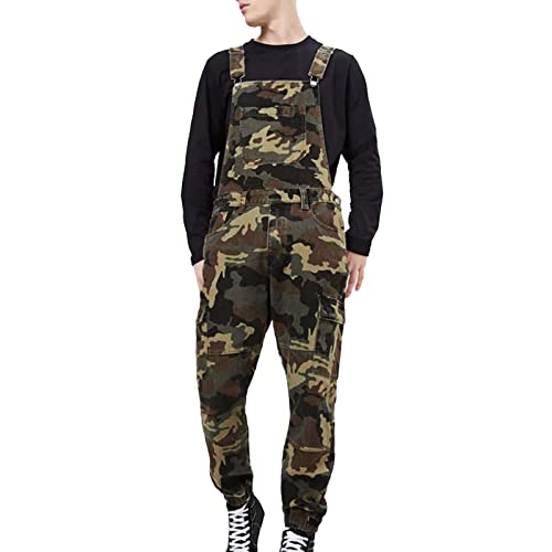 Duohropke Latzhose Herren Camouflage Arbeitshose Jeans Overall Retro Denim Jumpsuit mit Verstellbare Träger Destroyed Ripped Cargo Hose Sommer Outdoorhose Trägerhose Loose Fit Latzanzug von Duohropke