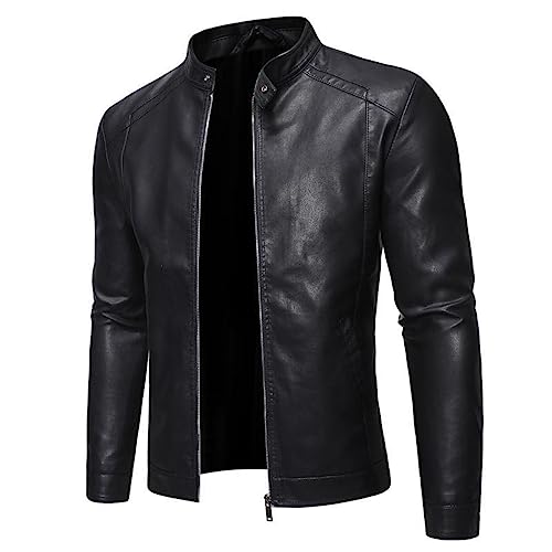 Duohropke Lederjacke Herren Business Freizeit Echtleder Schwarz Slim Fit Stehkragen Retro Winddichte Bikerjacke Motorradjacke Bomberjacke Winterjacke Mit Reißverschluss Freizeitjacke von Duohropke