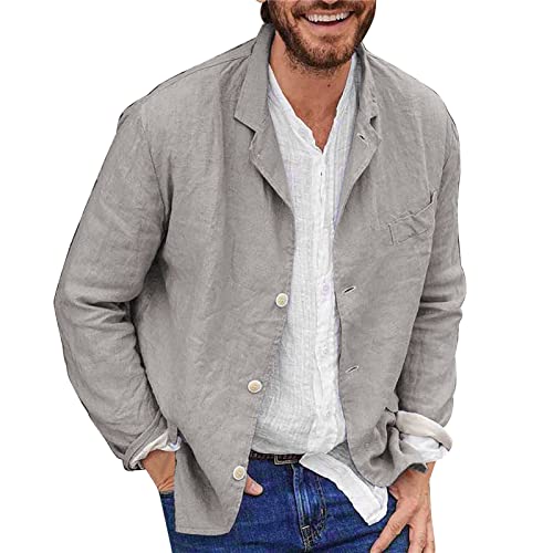 Duohropke Leinen Blazer Herren, Sakko Herren Regular Fit, Blazer Herren Sportlich, Leinen Sakko Mit DREI Knöpfen, Einfarbig, Leichte Anzugjacke Freizeitjacke für Business Hochzeit von Duohropke