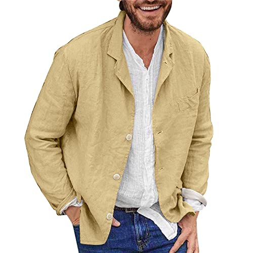 Duohropke Leinen Blazer Herren, Sakko Herren Regular Fit, Blazer Herren Sportlich, Leinen Sakko Mit DREI Knöpfen, Einfarbig, Leichte Anzugjacke Freizeitjacke für Business Hochzeit von Duohropke