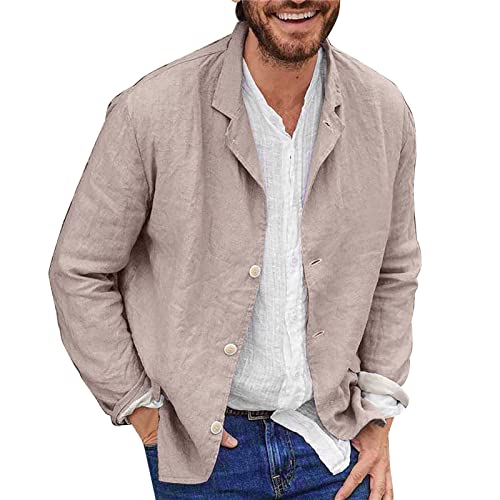 Duohropke Leinen Blazer Herren, Sakko Herren Regular Fit, Blazer Herren Sportlich, Leinen Sakko Mit DREI Knöpfen, Einfarbig, Leichte Anzugjacke Freizeitjacke für Business Hochzeit von Duohropke