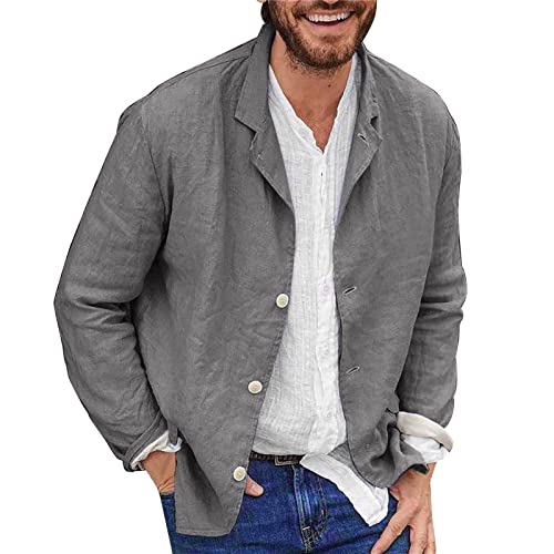 Duohropke Leinen Blazer Herren, Sakko Herren Regular Fit, Blazer Herren Sportlich, Leinen Sakko Mit DREI Knöpfen, Einfarbig, Leichte Anzugjacke Freizeitjacke für Business Hochzeit von Duohropke