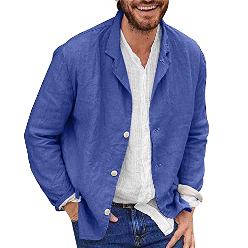 Duohropke Leinen Blazer Herren, Sakko Herren Regular Fit, Blazer Herren Sportlich, Leinen Sakko Mit DREI Knöpfen, Einfarbig, Leichte Anzugjacke Freizeitjacke für Business Hochzeit von Duohropke