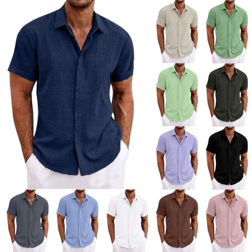 Duohropke Leinenhemd Herren Kurzarm Freizeithemd Button Down Oberteile Leinenshirt Regular Fit Sommer Casual Strandhemd Lässig Businesshemd Strand Sommerhemd Kurzarmhemd von Duohropke